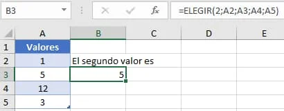 Ejemplo función ELEGIR en Excel