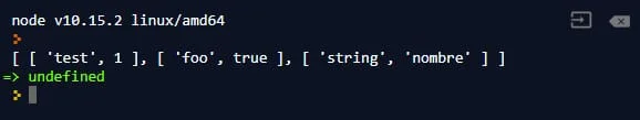 Salida de código Javascript en la consola, object.entries()
