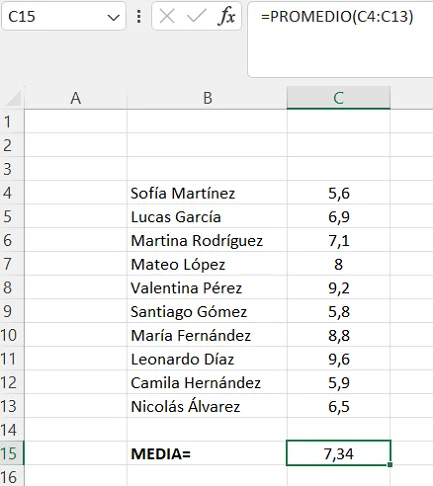Calcular Media en Excel
