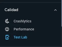 Opción Test Lab dentro de la consola de Firebase