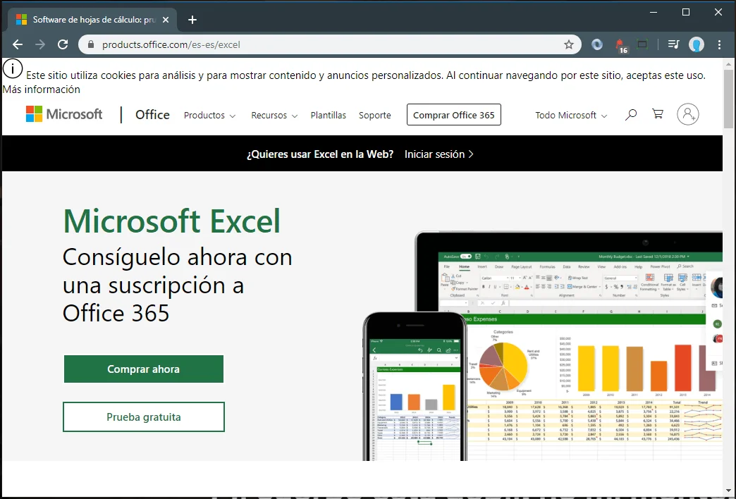 Descarga de Microsoft Excel desde la página oficial de Microsoft