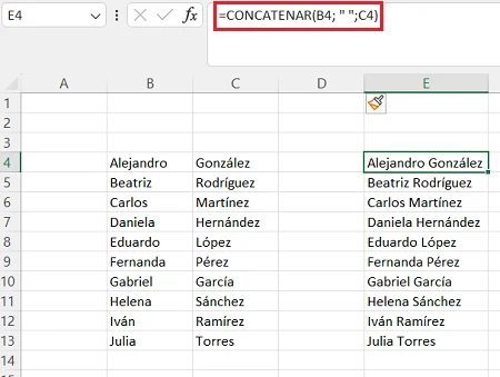 Unir palabras Concatenar Excel