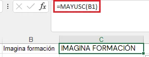 Función Mayusc Excel