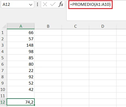 Ejemplo de Función Promedio Excel