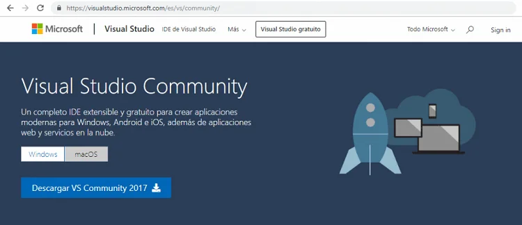 Página web oficial de Visual Studio