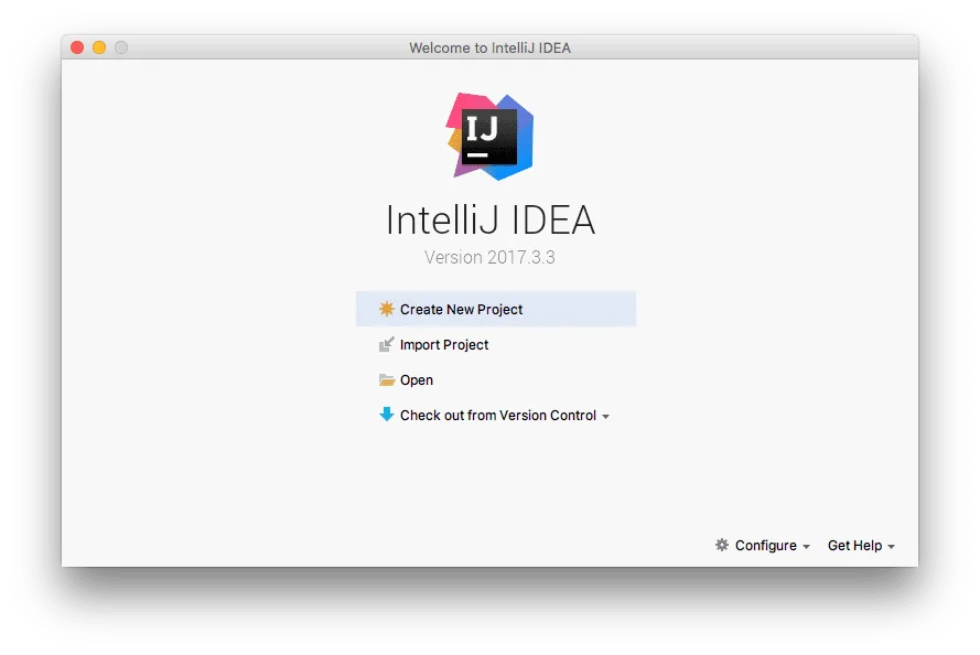 Vista inicial de IntelliJ IDEA