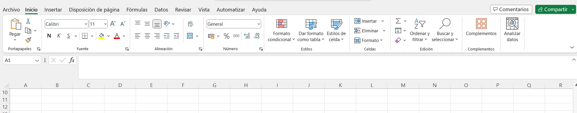 Barra de Herramientas de Excel
