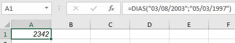 Ejemplo función DIAS en Excel