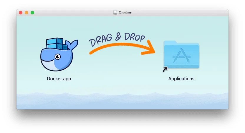 Arrastrar Docker.app a la carpeta de Aplicaciones en Mac