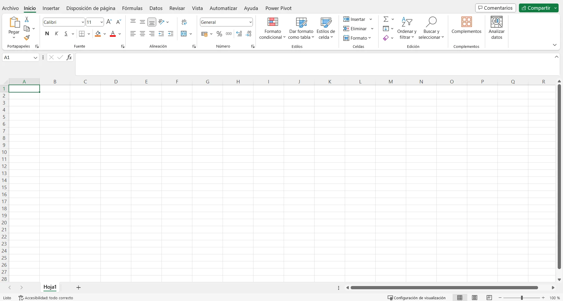  Vista de una hoja de cálculo de Excel