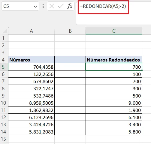 Ejemplo de REDONDEAR a CENTENAS en Excel