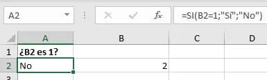 Ejemplo función SI en Excel