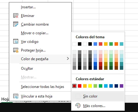 Personalizar color de Pestaña en Excel