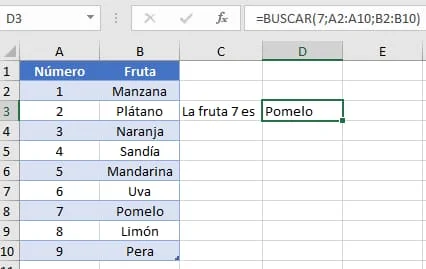 Ejemplo función BUSCAR en Excel