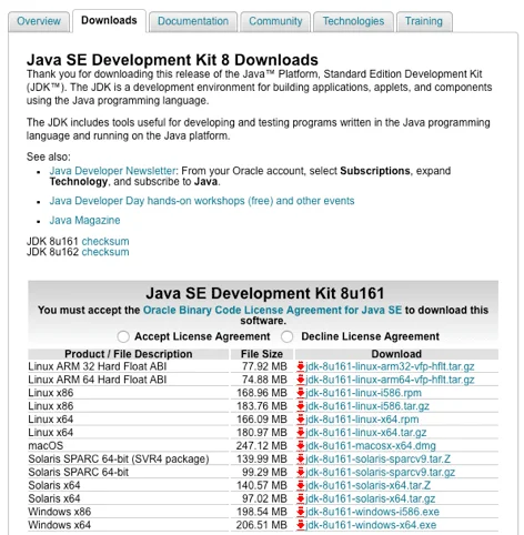 Descarga del JDK de Java 