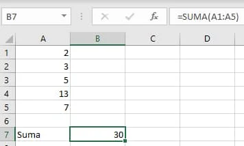 Ejemplo función SUMA en Excel